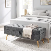 HOMCOM Storage Ottoman, Chenille Upholstered Ottoman Storage Box with Padded Seat, Metal Legs, 114 x 41 x 45 cm, Grey(m-14)