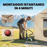 Outsunny Tenda da Campeggio Gonfiabile con Pompa, Impermeabile 3000mm e Antivento, Cachi(m-3)