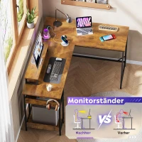 2-in-1 Gaming-Eckschreibtisch, hochwertiger Tischplatte, flexibel als L‑Form oder I‑Form aufbaubar, 152x50x87.5 cm, Braun(m-4)