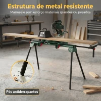 HOMCOM Suporte para Serra de Meia-Esquadria Universal com Rolos Extensíveis 94-195 cm Ajustável e Dobrável Carga 150 kg Verde(m-4)