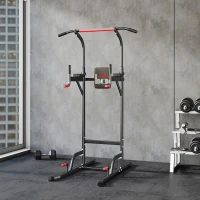 HOMCOM Máquina de Dominadas con Altura Ajustable Carga Máx. 120 kg para Entrenamiento Fitness 123x98x189-239 cm Negro y Rojo(m-10)