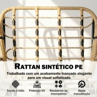 Outsunny Conjunto de Jardim 3 Peças em Vime PE com 2 Cadeiras com Almofadas e Mesa com Vidro Temperado Caqui(m-6)