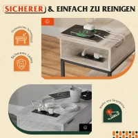 Beistelltisch mit Steckdosen, klappbare Tischplatte, dreistöckiger Stauraum, 60x30x61 cm, Graubeige(m-5)