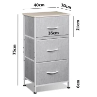 Kommode mit 3 Schubladen, geruchsneutrale Holzplatte, klappbare Stoffschubladen, 39.8x29.8x75.1 cm, Hellgrau(m-8)