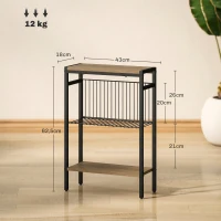 HOMCOM Mesa Auxiliar Estrecha de 3 Niveles con Estantes Abiertos y Estructura de Acero para Salón Dormitorio 43x18x62,5cm Roble(m-3)