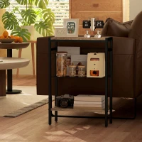 HOMCOM Table d'appoint étroit à 3 niveaux avec étagères de rangement, cadre en acier, pour salon, chambre, 43x18x62,5cm, gris(m-7)