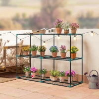 Outsunny Portapiante a 3 Livelli Aperti in Acciaio e Plastica, 143x48x100 cm, Verde Scuro(m-10)
