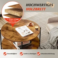 Zweistufiger Rundcouchtisch, viel Stauraum, verstellbare Beine, 83x83x44.5 cm, Braun(m-5)