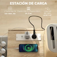 HOMCOM Isla de Cocina con Encimera Extensible Estación de Carga Ruedas 2 Puertas 3 Cajones Especiero y Toallero Blanco(m-5)