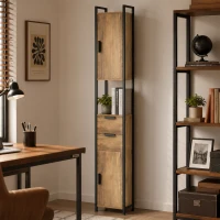 HOMCOM Freestanding Bathroom Cabinet, Tall Bathroom Storage Cabinet with Drawers and Shelves, Linen Storage, Brown(m-8)