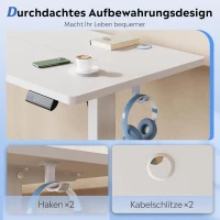 Höhenverstellbarer Schreibtisch, geräuscharmer Motor, stufenlose Verstellung mit Anti-Kollisionssystem, 120 × 60 cm, 120x60x72-118 cm, Weiß(m-4)