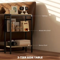 HOMCOM Three Shelf Industrial Side Table, Grey(m-4)