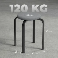 HOMCOM Stackable Stools Modern Cushioned Round Backless Stools Set of 4 Kitchen Dining Room Dark Grey(m-3)