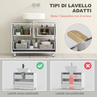 HOMCOM Mobile Sottolavabo Moderno con 2 Cassetti e Divisori per Lavabo Senza Piedistallo, 80x30x60 cm, Bianco(m-4)
