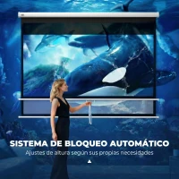 HOMCOM Pantalla de Proyección Manual Portátil 100 Pulgadas Formato 16:9 con Altura Ajustable 221x124 cm Blanco(m-4)