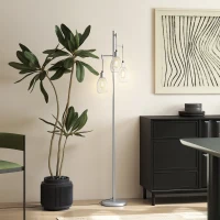HOMCOM 170.5cm Industrial Dimmable Standing Lamp, 3-Light Floor Lamp with Steel Wire Cage Lampshades, Silver Tone(m-8)