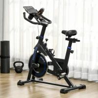 HOMCOM Bici Estática con Resistencia Regulable Volante de Inercia 8 kg Pantalla LCD Manillar y Asiento Ajustable Azul(m-10)