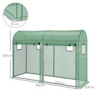 Outsunny Serra da Giardino 3x1x2m con 2 Porte Avvolgibili e 4 Finestre, Serra per Orto, Struttura Acciaio e Copertura PE, per Piante Verdure Fiori Frutta, Anti UV, Verde(m-3)