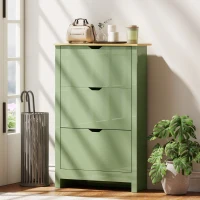 HOMCOM Slim Shoe Cabinet, Narrow Shoe Cupboard with 3 Flip Drawers, Adjustable Shelves for 18 Pairs of Shoes, High Gloss Green(m-10)