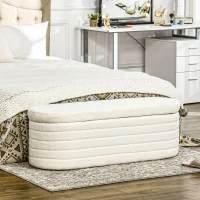 HOMCOM Bancă pentru Capătul Patului din Material Teddy cu Spațiu de Depozitare pentru Hol și Dormitor, 116x41x40.5 cm, Crem(m-7)
