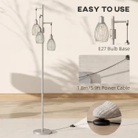 HOMCOM 170.5cm Industrial Dimmable Standing Lamp, 3-Light Floor Lamp with Steel Wire Cage Lampshades, Silver Tone(m-7)