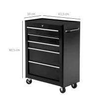 HOMCOM Chariot à outils sur roulettes, Servante d'atelier en acier 5 tiroirs verrouillable 2 clés, 61,5 x 33 x 82,5 cm, noir(m-3)