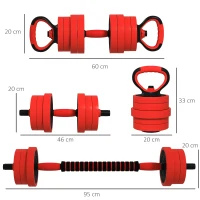 SPORTNOW Set Pesi da Palestra 4 in 1 da 20kg, Convertibile in Kettlebell, 2 Manubri, Bilanciere e Supporto Flessioni, Rosso(m-3)