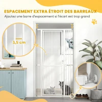 PawHut Barrière de Sécurité Animaux 180 cm, Largeur Ajustable 77-104 cm, Ouverture à Double Sens, Montage par Pression, Blanc(m-5)