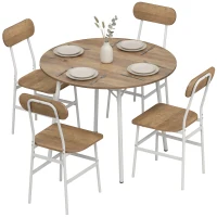 HOMCOM Juego de Mesa y 4 Sillas de Comedor Estilo Industrial Marco Metálico para Espacios Pequeños Salón Natural y Blanco(m-11)