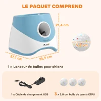 PawHut Lançador Automático de Bolas com 3 Bolas em ETPU 3 Ajustes de Distância 6 m/10 m/14 m Interno e Externo Azul(m-3)