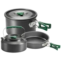 Outsunny Camping Cookware Set for 2-3 People, Ultralight Aluminium Camping Cooking Kit with Anti-Scald Handles, Grey(m-1)