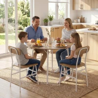 HOMCOM Juego de Mesa y 4 Sillas de Comedor Estilo Industrial Marco Metálico para Espacios Pequeños Salón Natural y Blanco(m-8)
