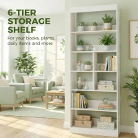 HOMCOM Bookcase, 6-Tier Bookshelf with Open Storage Shelves, Cubes, 180 cm Tall Display Shelf with Anti-Tipping Design, White(m-4)