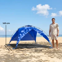 Outsunny Tenda da Spiaggia Pop Up per 4-6 Persone con Protezione UV, Borsa di Trasporto, 247x247x145cm, Blu(m-3)