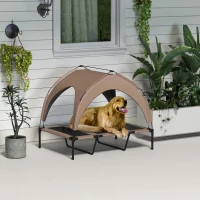 PawHut Cama para Perros Elevada con Toldo Marco de Acero y Bolsa de Transporte para Interior y Exterior 106x76x94 cm Café(m-10)