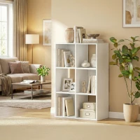 HOMCOM Industrial Style Storage Shelf, Bookcase, Bookshelf with 6 Compartments, for Living Room, Home Study, White Wood Effect(m-10)