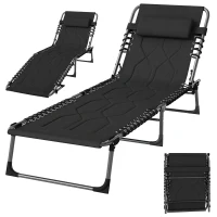 Outsunny opvouwbaar ligbed tuin ligbed met kussen tuin 5-traps verstelbare rugleuning staal Oxford stof zwart 188 x 57 x 30 cm(m-14)