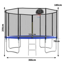 Trampolin Outdoor, verstärkten Beintraversen, doppelt gepolstertem Sicherheitsnetz, 366x366x256 cm, Blau(m-6)