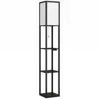 HOMCOM LED vloerlamp met planken, dimbaar, kettingschakelaar & stekkerdoos, zwart(m-1)