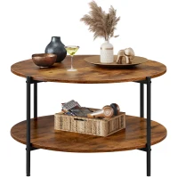 Zweistufiger Rundcouchtisch, viel Stauraum, verstellbare Beine, 83x83x44.5 cm, Braun(m-1)
