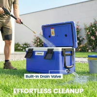 Outsunny 42.6L Insulated Cool Box, Lightweight Portable Ice Cooler with Handle, Lid and Drain Valve, Dark Blue(m-7)