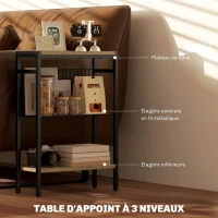 HOMCOM Table d'appoint étroit à 3 niveaux avec étagères de rangement, cadre en acier, pour salon, chambre, 43x18x62,5cm, gris(m-4)