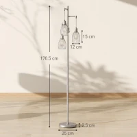 HOMCOM 170.5cm Industrial Dimmable Standing Lamp, 3-Light Floor Lamp with Steel Wire Cage Lampshades, Silver Tone(m-3)