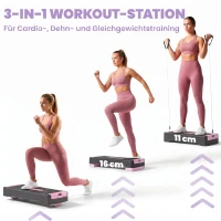 SPORTNOW Steppbrett höhenverstellbar Fitness Aerobic Stepper mit 2 Stufen (11/16 cm) 2 Widerstandsbändern, Anti-Rutsch-Matte Rosa(m-4)