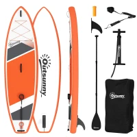 Outsunny Stand Up Paddle Gonflable Planche de SUP Pagaie Réglable Pompe et Sac 160kg pour Débutant et Famille 320x82cm Orange(m-12)