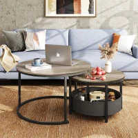 Couchtisch 2er-Set, flexibles 2‑in‑1-Design, modernes Design, 80x80x48.2 cm, Eichenfarbe(m-2)