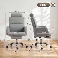 HOMCOM Silla de Escritorio con Reposapiés Tapizada en Borreguito con Respaldo Reclinable Reposacabezas Ajustable Gris Claro(m-3)