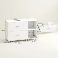 HOMCOM Mobile Sottolavabo Bagno con 2 Cassetti e Ripiani Aperti, in Legno, 90x30x60 cm, Bianco(m-3)