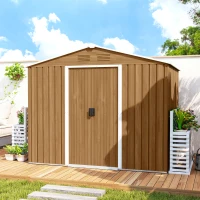 Outsunny Casetta da Giardino in Lamiera di Acciaio con Porte Scorrevoli, 236x174x190cm, Marrone(m-7)