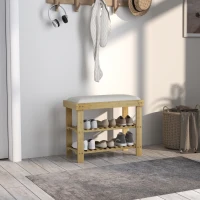 HOMCOM Banc à chaussures en bambou, étagère à chaussures à 3 niveaux, style scandinave, 60 x 29 x 49 cm, crème et bois naturel(m-11)
